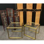 A contemporary metal and wicker three-section modesty screen or room-divider, 181cm high x 140cm