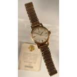 Omega - a lady's 9ct gold cased bracelet wristwatch, silvered dial, block baton markers,