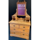 A late Victorian pine and satinwood dressing table, 168cm high x 93cm wide x 66cm deep, c.1900.