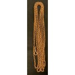 A fancy link 9ct gold guard or muff chain, stamped JM 9c, 141cm long, 27.7g