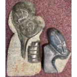 Tribal Art - a carved stone abstracted figure; another, (2).