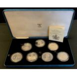 'Queen Elizabeth the Queen Mother's 80th Birthday' Silver Proof Crown Set 1980, 7 x commonwealth