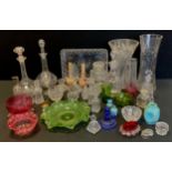 Glass - Victorian and later including; cranberry bon bon dish, bottle decanters, pair of milk