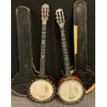 Musical instruments - a six-string banjo, walnut resonator, 89cm long, mid 20th century, cased;