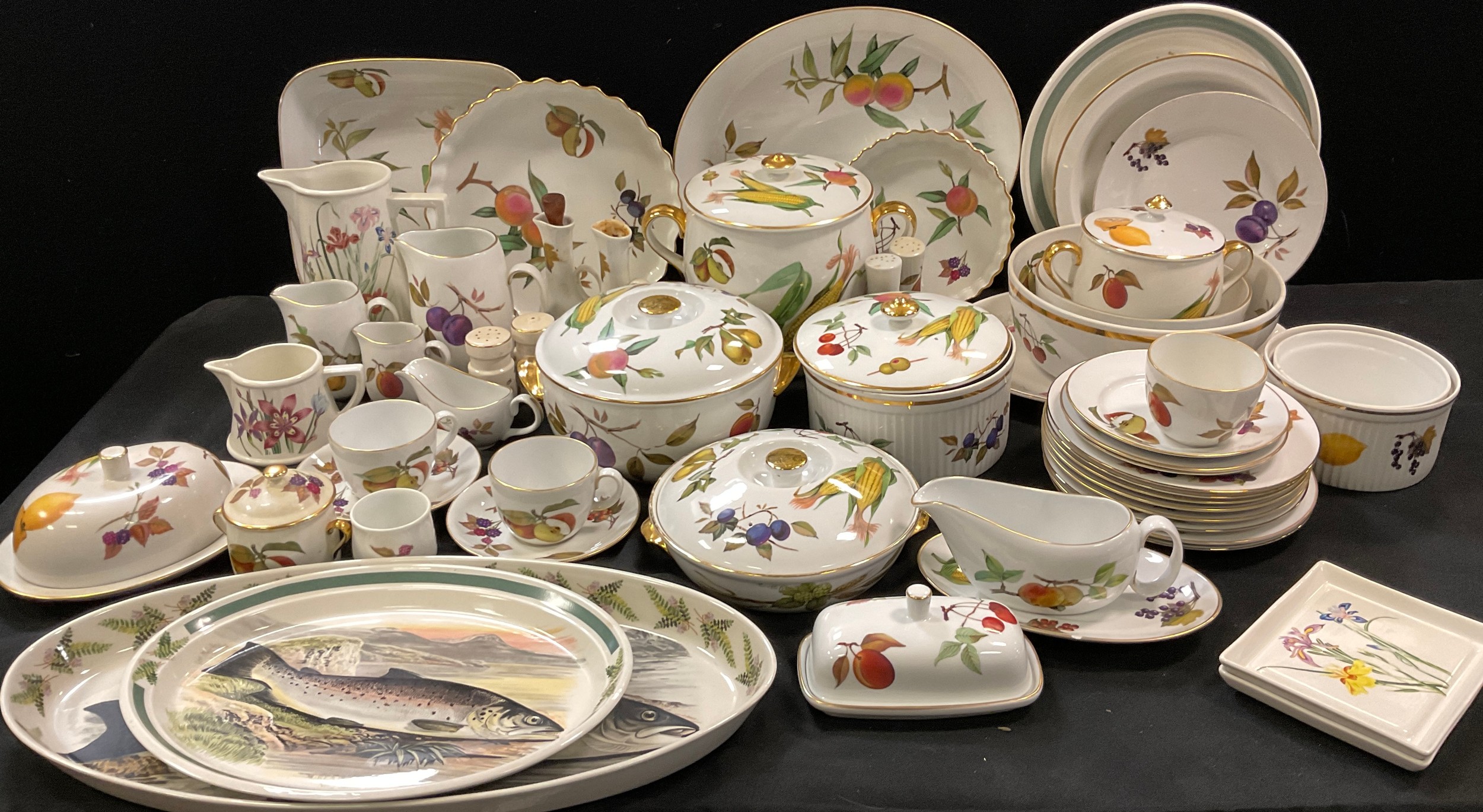 Royal Worcester 'Evesham' tableware including tureens, plates and butter dishes; etc