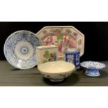 A 19th century Chinese plate, pillow vase, bowl etc (6)