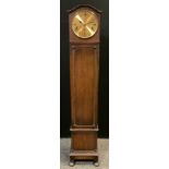 A mid 20th century small oak Longcase clock, eight-day movement, brass dial with Roman numerals,