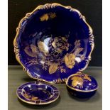 Lindner echt cobalt bowl, 30cm wide, powder bowl and ashtray (3)