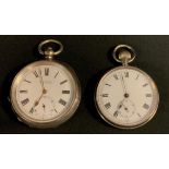 A Victorian silver open face pocket watch, white enamelled dial, bold Roman numerals, Birmingham