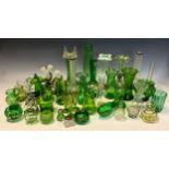 Glass - Victorian and later green glass including; Pair of green silver mounted ribbed bud vases,