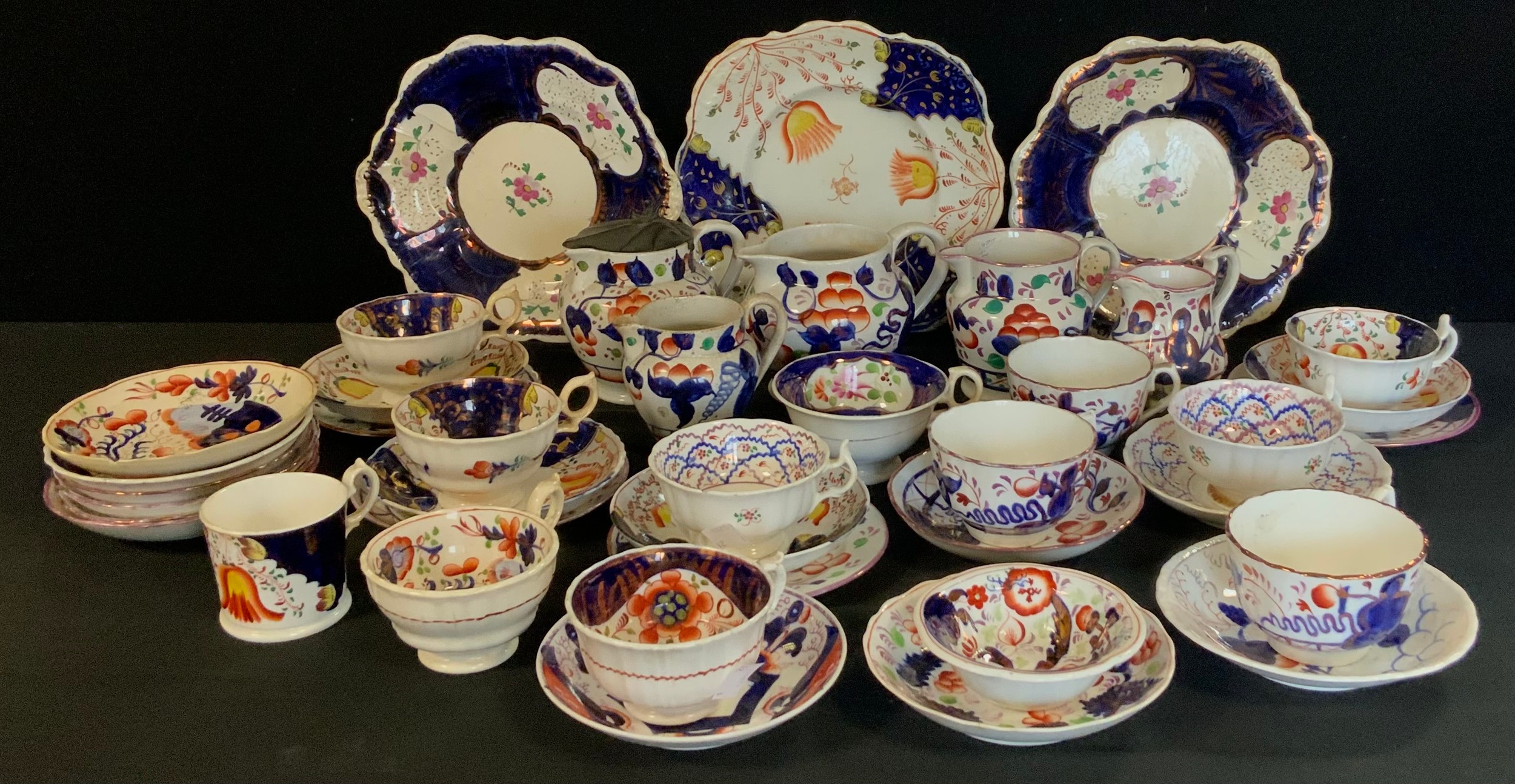 A quantity of 19th century Gaudy Welsh, tea sets and tea cups and saucers