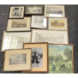 Pictures and prints - Engravings including ‘Western view of all souls college’,’ Durham from the