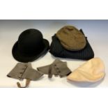 Fashion and Textiles - a pair of Mansfield and Sons spats, light grey, The Velum bowler hat 16cm x
