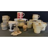 Studio and Cornish pottery - cups, travel and transport etc qty