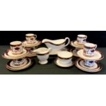 Eight Royal Worcester 'Prince Regent' pattern coffee cans and saucers, cream jug, gravy boat on