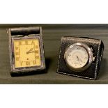A Jaeger Le-Coultre Art deco desk/travel clock, off white dial, luminescent Arabic numerals, case
