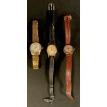Watches - lady's 9ct gold cased Record wristwatch, leather bracelet; others Rotary gold plates,