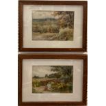 George Davies (late 19th century) A Pair, The Old Bridge and In the Fields signed, dated 89,