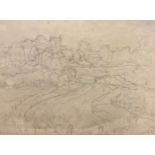 After L. S. Lowry, Church and meandering river, working pencil sketch, bears signature, dated