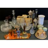 Wedgwood jasperware trinket dishes, a pair of treen goblets, Masai figure, claret jug; etc