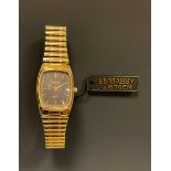 Gruen - 1990s Embassy tonneau shaped quartz bracelet wristwatch, 28mm case, graphite grey dial, gilt