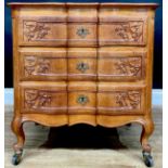 An 18th century style Dutch design arc-en-arbalète chest, of three long drawers and small
