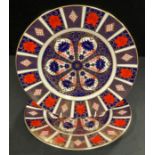 A pair of Royal Crown Derby Imari 1128 pattern dinner plates, first quality, 27cm diameter,