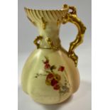 A Royal Worcester blush ivory lobed quatrefoil vase, single handle, picked out in gilt, 18cm,