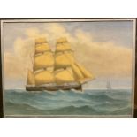 R. Wilkins, early 20th century, ‘The Passing Tallships’, signed, watercolour, 24.5cm x 33cm.