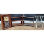 A 19th century American mahogany kitchen clock; a 19th century child's chair; two sets of wall