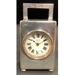 An Edwardian silver miniature mantel clock, by Asprey of London, white enamel dial, Roman