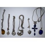 Jewellery - silver mounted stone set necklaces and pendants; other silver necklaces; etc (7)