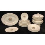 A Wedgwood Moss Rose pattern dinner service, including pair of vegetable dishes, sauce boat on