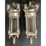 A pair of 19th century style hanging candle lanterns, 56cm high