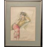 Henrietta Young, 'In the Chair', signed, crayon drawing, gallery label to verso, 38.5cm x 28.5cm.