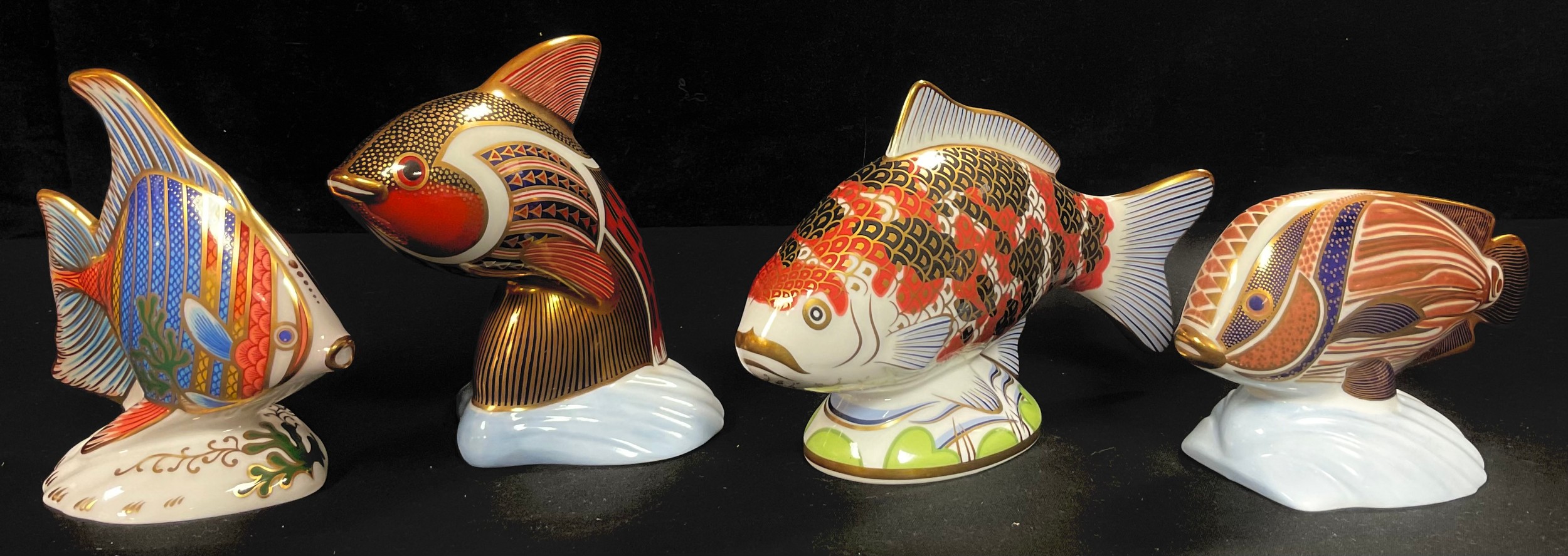A set of four Royal Crown Derby paperweights, Tropical Fish Series, Pacific Angel Fish, exclusive