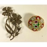 A large silver marcasite flower spray brooch, marked Silver; a micromosaic brooch (2)