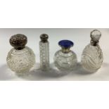 An Edwardian silver mounted globular cut glass scent bottle, hobnail cut, drop-in stopper, 10cm,