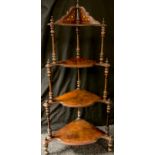 A walnut and marquetry three-tier whatnot, 126cm high, 60cm wide, 35cm deep