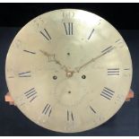 A George III long case clock movement, George Gould, South Molton, circular brass dial inscribed