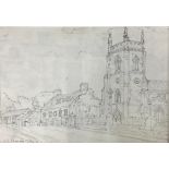 After L. S. Lowry, Village Scene, pencil sketch, bears signature, dated 1960, 20cm x 29cm