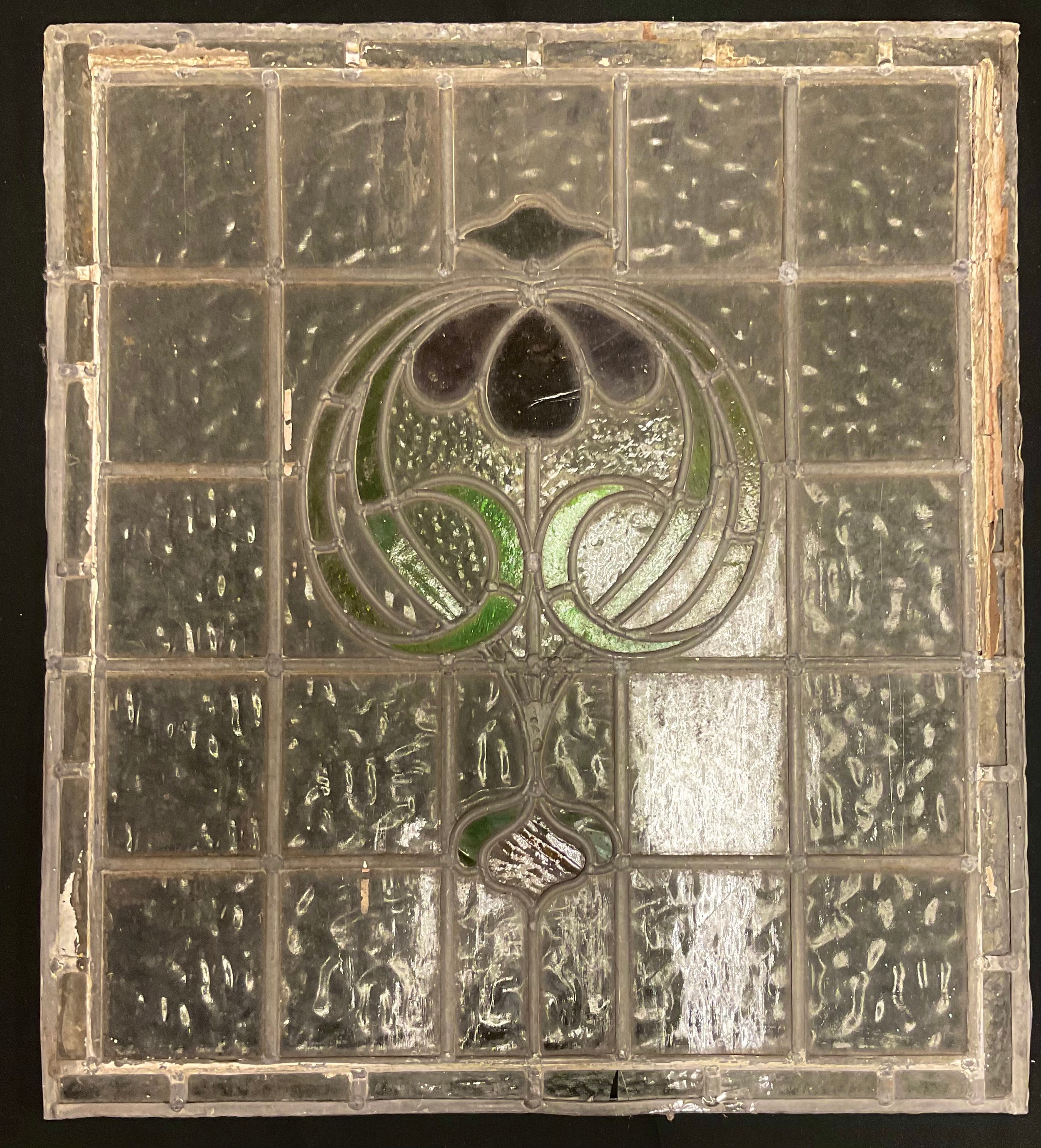 Architectural Salvage - an Art Nouveau rectangular leaded stained glass panel, 68cm x 61cm