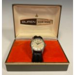 Buren - Grand Prix Super Slender Automatic wristwatch, silver dial, Arabic numerals and block