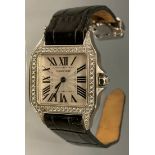Cartier - a 925 silver Santos Dumont wristwatch, silvered dial, roman numerals, signed, Paris,