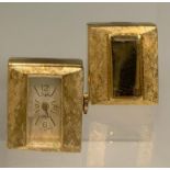 A pair of mid 20th century gold plated watch cufflinks, one with rectangular dial, 12,3,6,9 Arabic