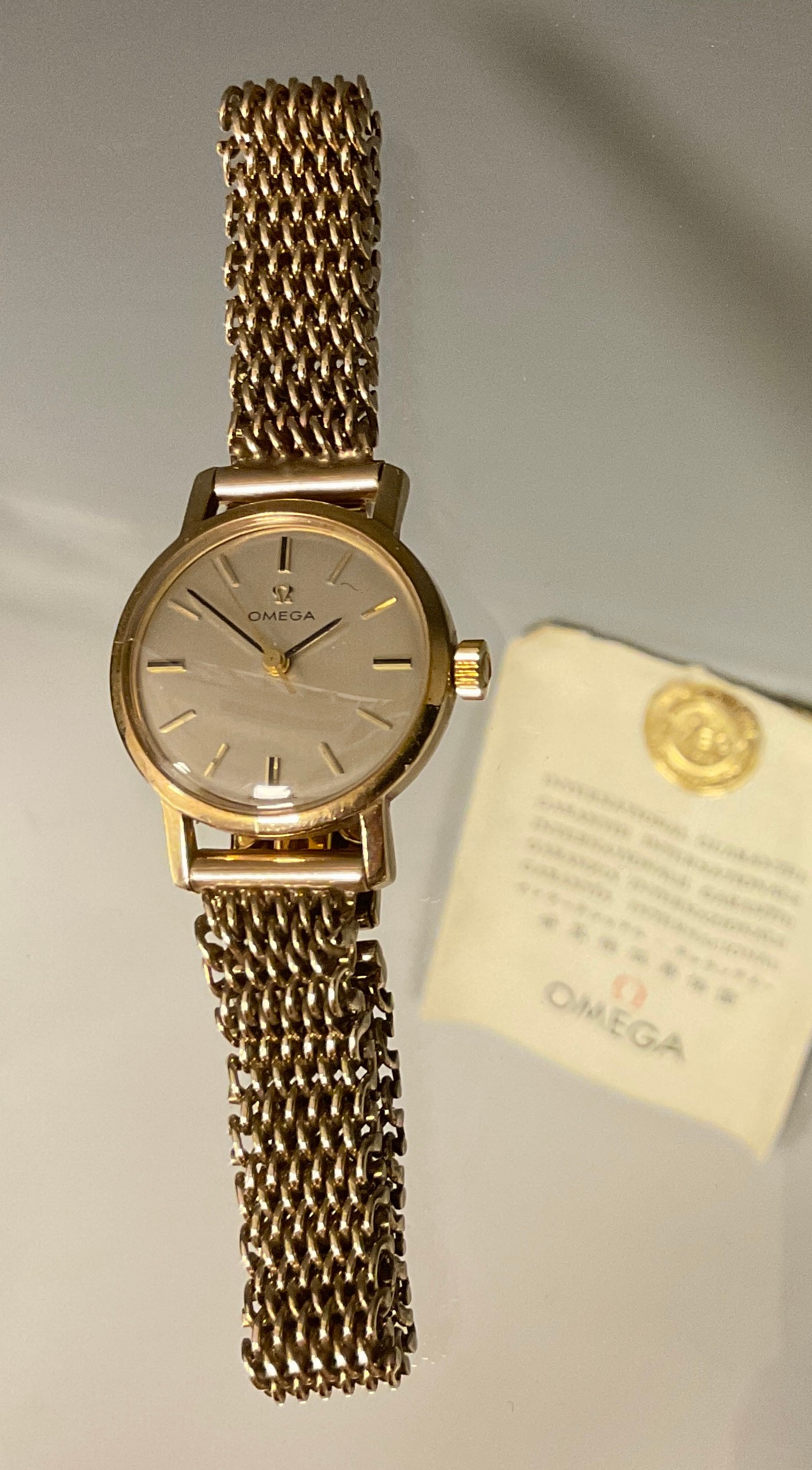 Omega - a lady's 9ct gold cased bracelet wristwatch, silvered dial, block baton markers, - Image 2 of 2