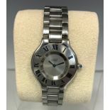 Must De Cartier - a modern lady's 21 stainless steel bracelet watch, ref 1330, brushed dial, Roman
