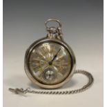 A Victorian silver pair cased pocket watch, ornate silver dial, Roman numerals, subsidiary