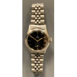 Rolex Tudor - mid 20th century Oyster Shock Resistant stainless steel wristwatch, black dial,