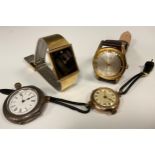 A 9ct gold wristwatch; a silver fob; etc (4)